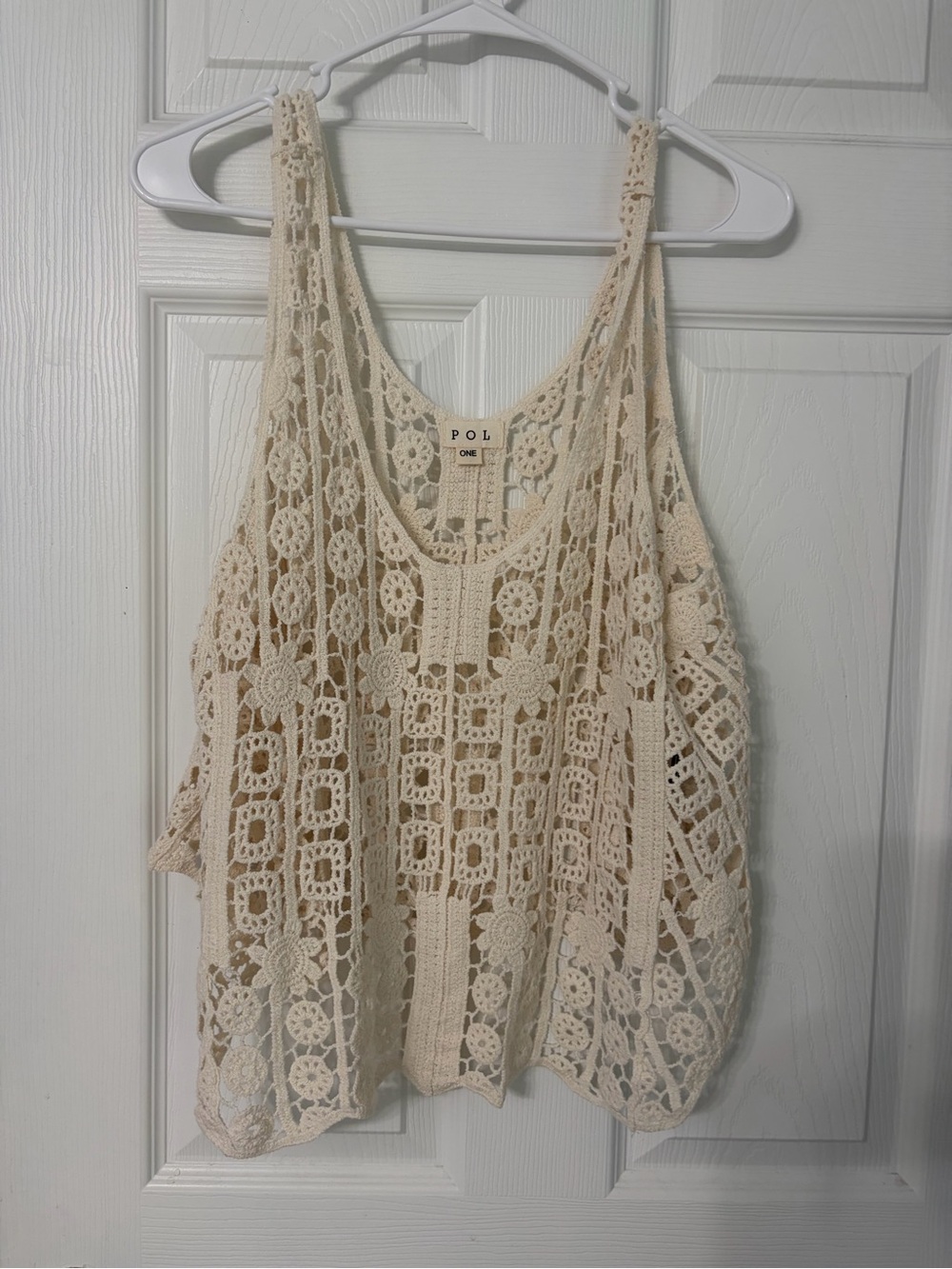 POL Crochet Openwork Tank Top in Cream